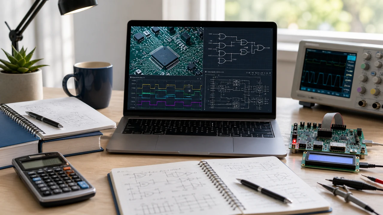 Computer engineering reference workflow with binary conversion, cache, networking, and quality-process notes