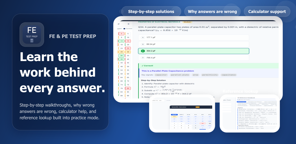 FE Test Prep — practice questions, calculator drills, and step-by-step walkthroughs