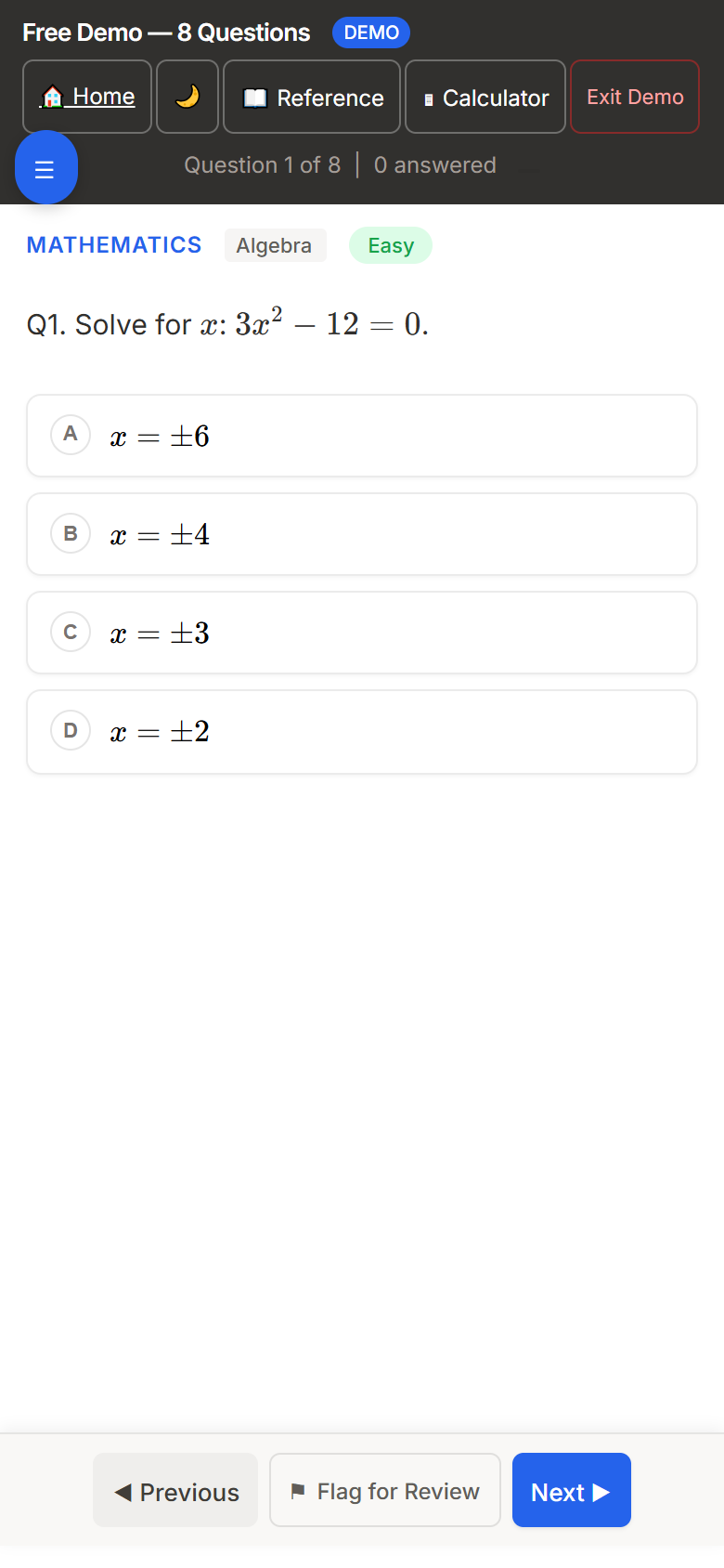 Mobile free demo question screen