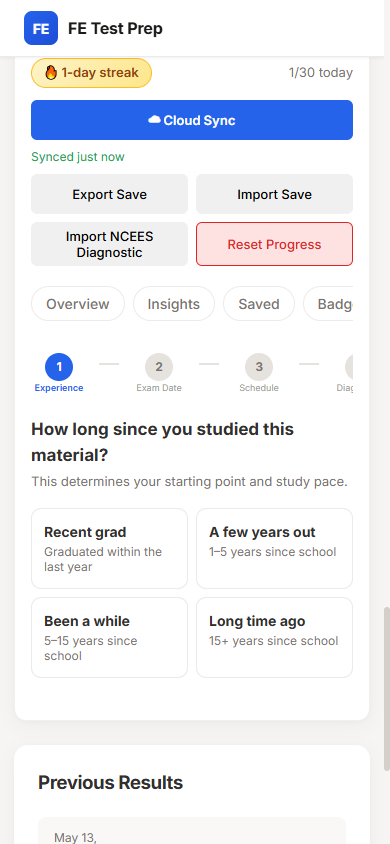 Mobile study plan setup screen