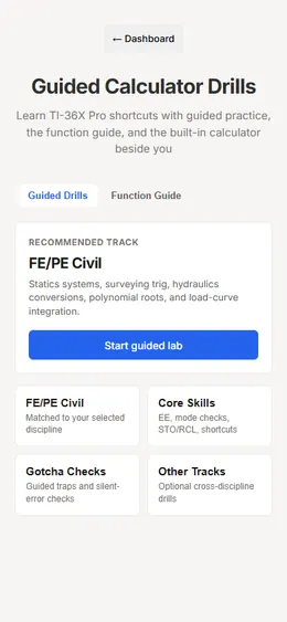 Mobile Guided Calculator Drills screen