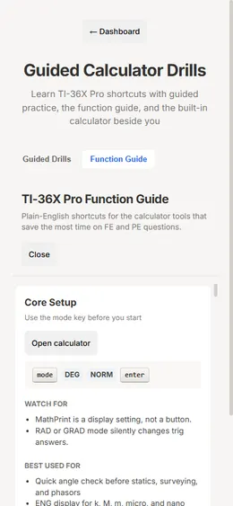 Mobile TI-36X Pro function guide screen