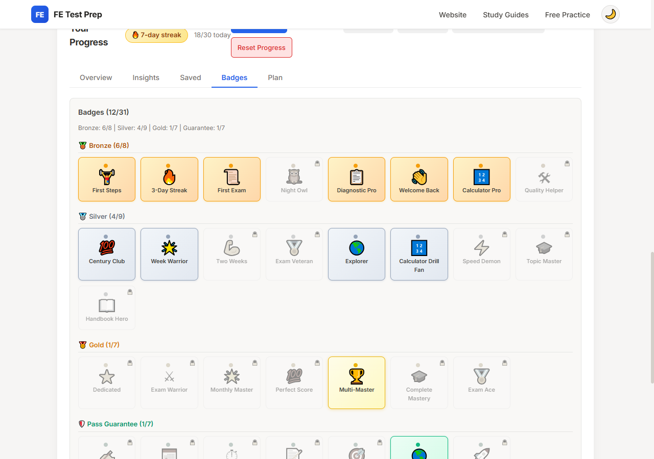 Desktop progress badges dashboard